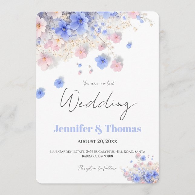 Invitación Boda de Campo de Flores Silvestres Pastel Romántic (Anverso)