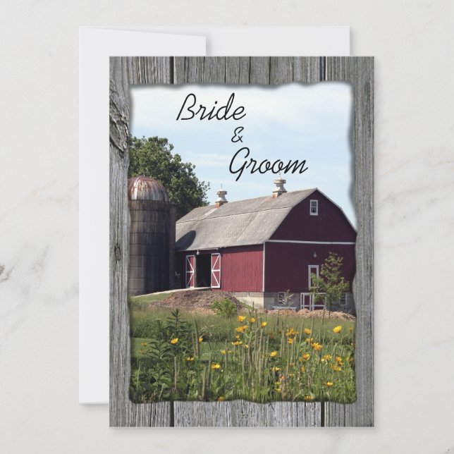 Invitación Boda de campo de granero rojo y silo (Anverso)