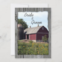 Boda de campo de granero rojo y silo