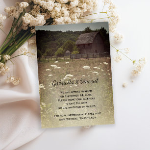 Invitación Boda de campo de granero templado salva la fecha