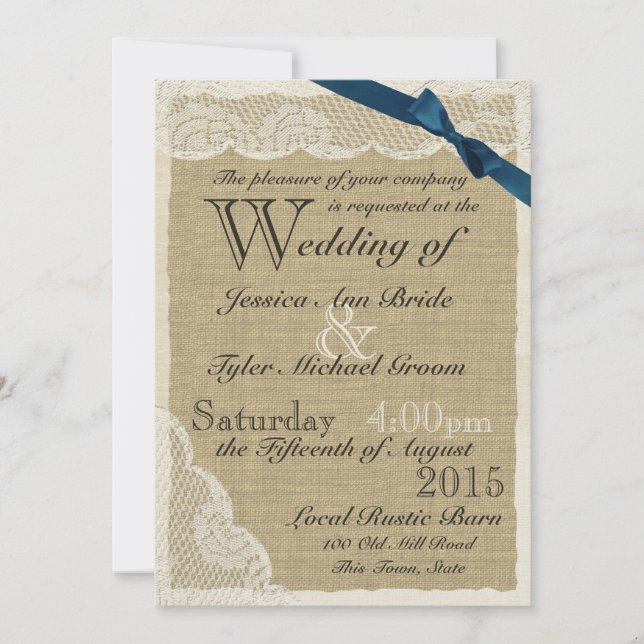 Invitación Boda de campo de la antigua armada de encajes (Anverso)