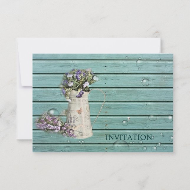 Invitación boda de campo de la madera de un granero turquesa  (Anverso)