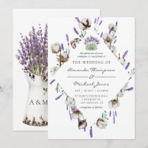 Boda de campo de lavanda de algodón a la acuarela