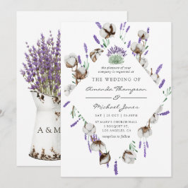 Invitación Boda de campo de lavanda de algodón a la acuarela
