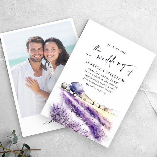 Invitación Boda de campo de lavanda púrpura acuarela (Subido por el creador)