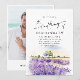 Invitación Boda de campo de lavanda púrpura acuarela