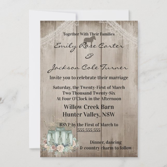 Invitación Boda de Campo en un Granero Rústico & Flores Silve (Anverso)