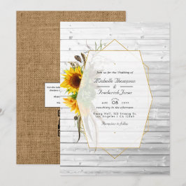Invitación Boda de Campo Geométrico de Girasol Rústico En
