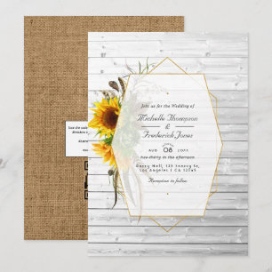 Invitación Boda de Campo Geométrico de Girasol Rústico En