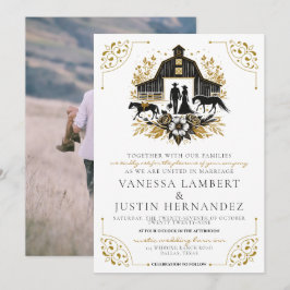 Invitación Boda de campo negra y dorada