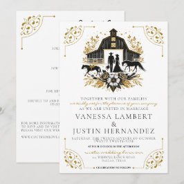 Invitación Boda de campo negra y dorada con detalles