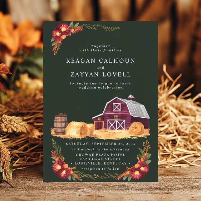 Invitación Boda de Campo Otoñal con Granero Rústico y Florale (Subido por el creador)