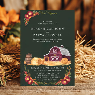 Invitación Boda de Campo Otoñal Floral y Granero Rústico