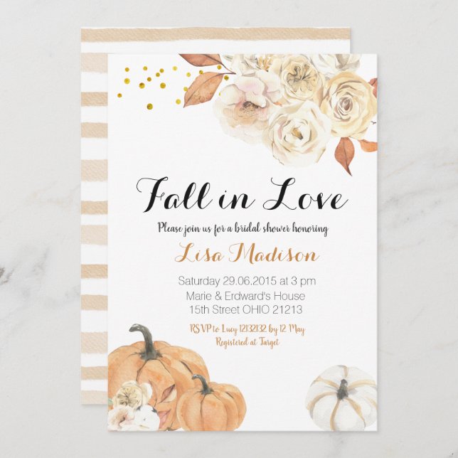 Invitación Boda de Campo Otoño Calabaza Enamorada (Anverso / Reverso)