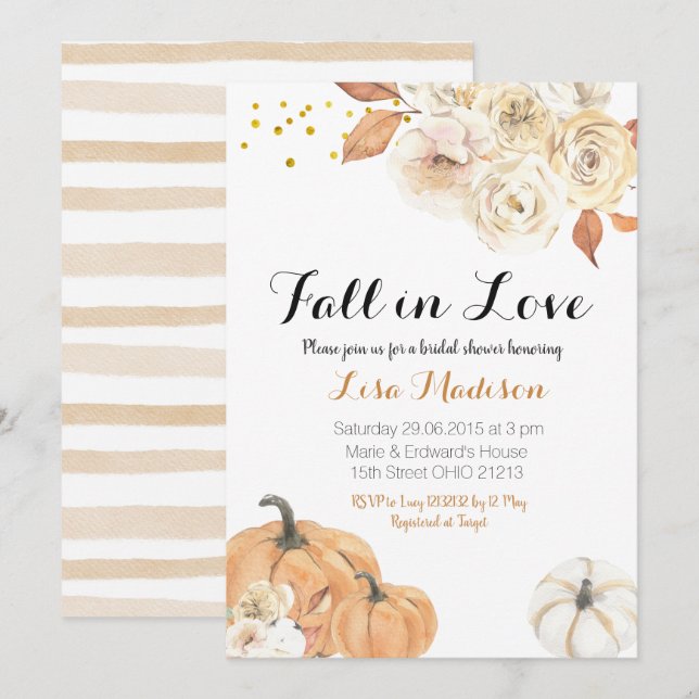 Invitación Boda de Campo Otoño Calabaza Enamorada Bridal Show (Anverso / Reverso)