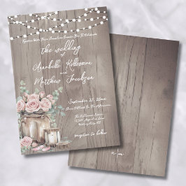 Invitación Boda de Campo Rosas Rosadas Madera Rústica