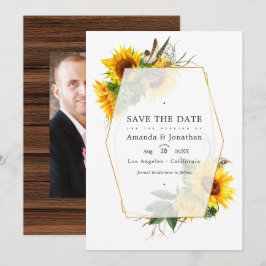 Invitación Boda de Campo Rústica de Girasoles Geométricos
