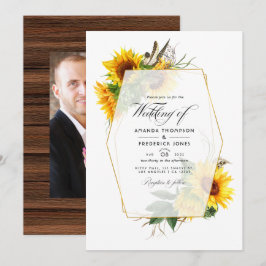 Invitación Boda de Campo Rústica de Girasoles Geométricos