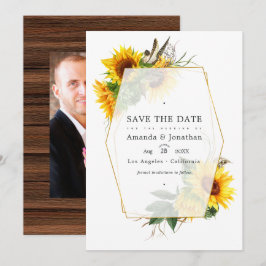Invitación Boda de campo rústica de girasoles geométricos de