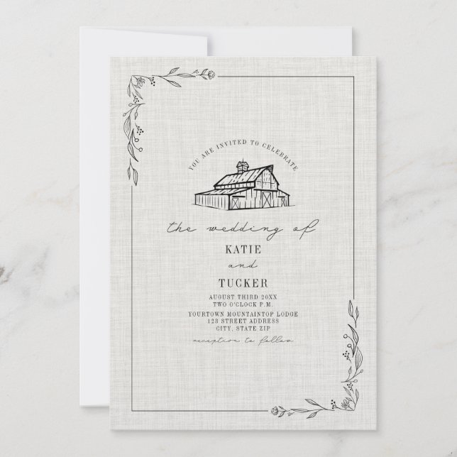 Invitación Boda de campo Rústico Linen (Anverso)