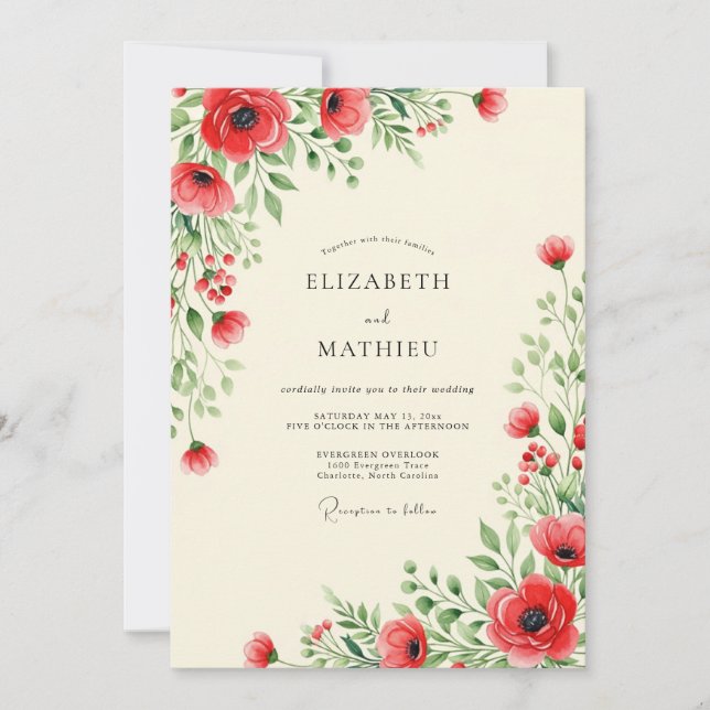 Invitación Boda de Campo Salvaje con Gracia Roja (Anverso)