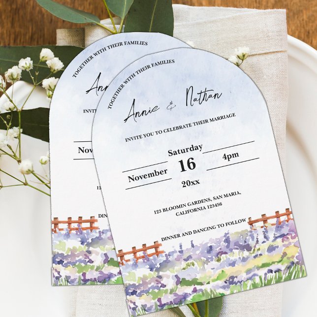 Invitación Boda de Campos de Lavanda de Paisaje de Acuarela C (Cute Watercolor Landscape Lavender Fields Wedding Invitation)