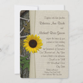 Invitación Boda de camuflaje de madera de girasol