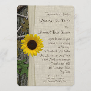 Invitación Boda de camuflaje de madera de girasol