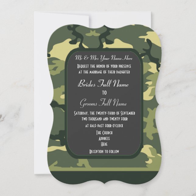 Invitación Boda de camuflaje militar verde (Anverso)