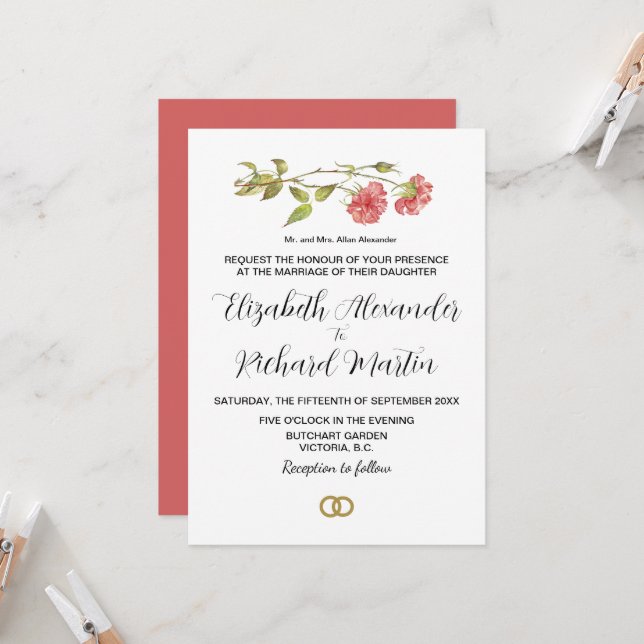Invitación boda de canal rosa (Anverso/Reverso In Situ)