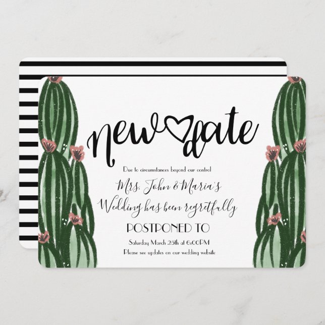 Invitación Boda De Cancelación De Cactus New Date Postponemen (Anverso / Reverso)