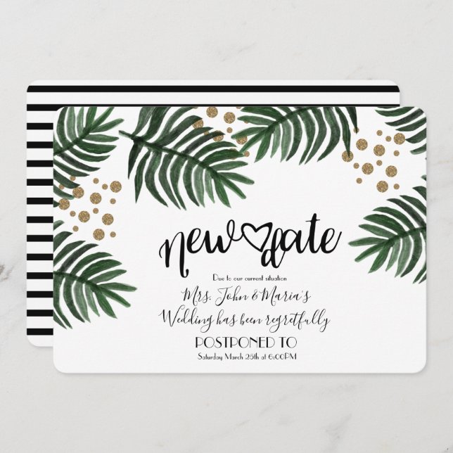 Invitación Boda de cancelación de la nueva fecha del trópico (Anverso / Reverso)