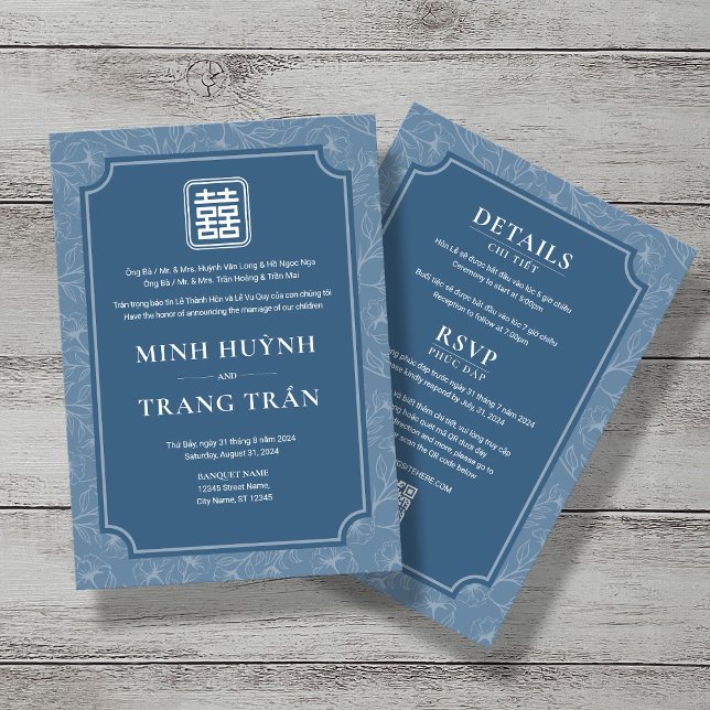 Invitación Boda de canción azul grisáceo bilingüe vietnamita (Subido por el creador)