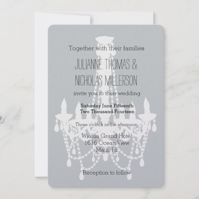 Invitación Boda de candelabro blanco gris (Anverso)