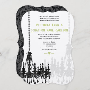 Invitación Boda de candelabro de Damask verde negro