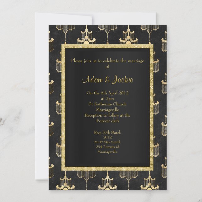 Invitación Boda de candelabro de oro negro toda ocasión (Anverso)