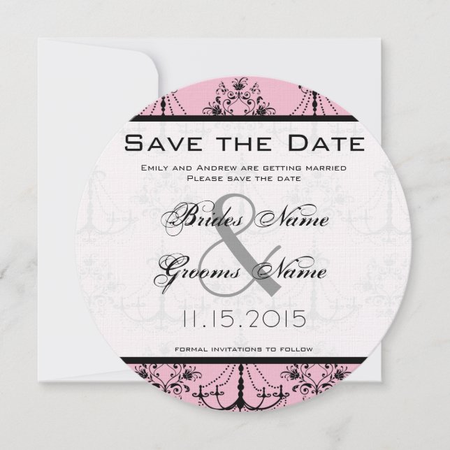 Invitación Boda de candelabro rosa pálido salva la fecha (Anverso)