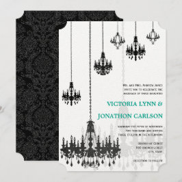 Invitación Boda de candelabros de damasquinados verdes de la 