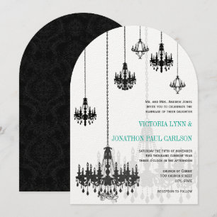 Invitación Boda de candelabros de damasquinados verdes de la