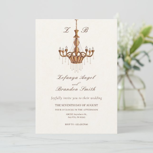 Invitación Boda de candelabros marrones (Anverso de pie)