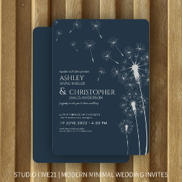 Invitación Boda de candelion azul de la marina moderna y simp