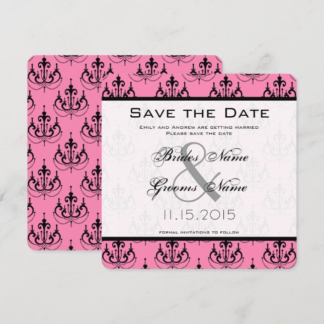 Invitación Boda de Candil Rosa Ahorre la Fecha (Anverso / Reverso)