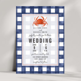 Invitación Boda de cangrejo de Gingham azul