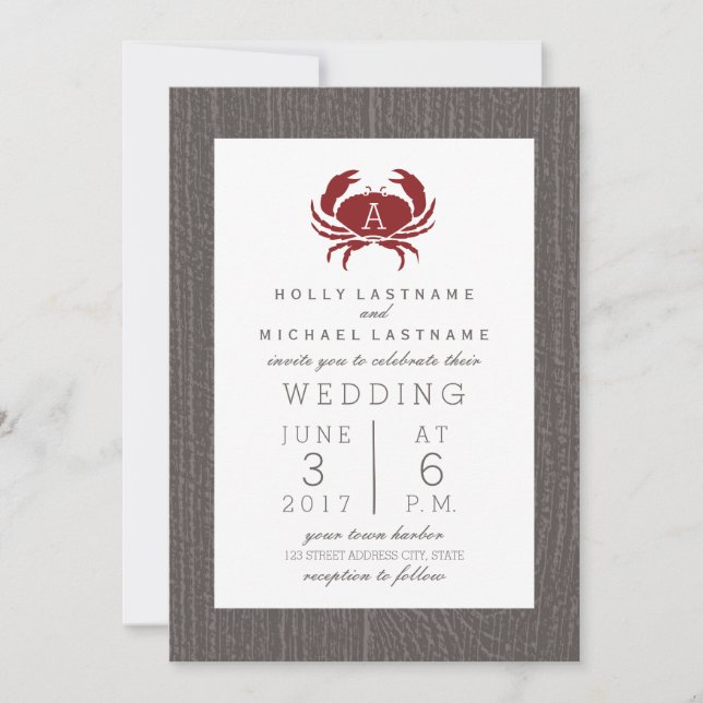 Invitación Boda de cangrejo de monograma ruso (Anverso)