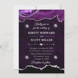 Invitación Boda de Canica de Ágata con Brillo Plateado Púrpur