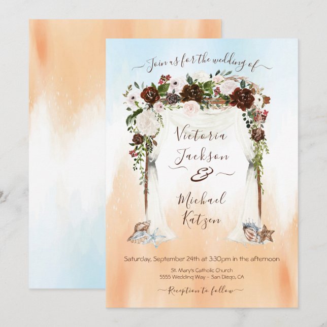 Invitación Boda de canopas acuáticas florales tropicales (Anverso / Reverso)