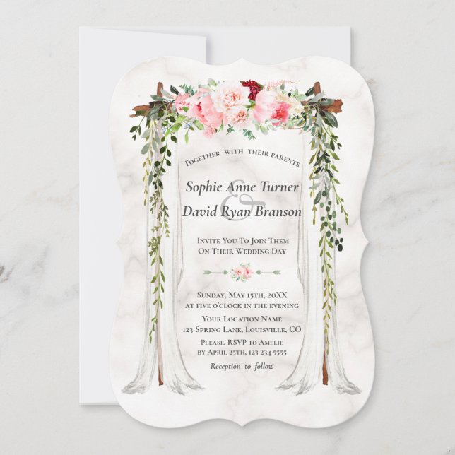 Invitación Boda de canopy de flores silvestres de Rubor rosa (Anverso)
