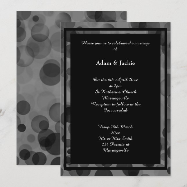 Invitación Boda DE CAPA DE DISEÑO DE BOKEH BLACK NEGRO DE PLA (Anverso / Reverso)