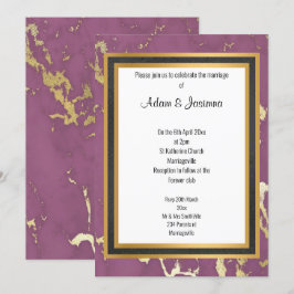 INVITACIÓN BODA DE CAPA DE MÁRMOL DE ORO DE PURPLE DE PÚRPLE