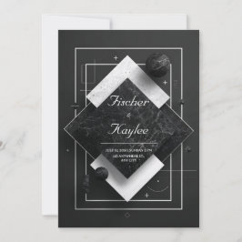 Invitación Boda de capas geométricas de mármol negro